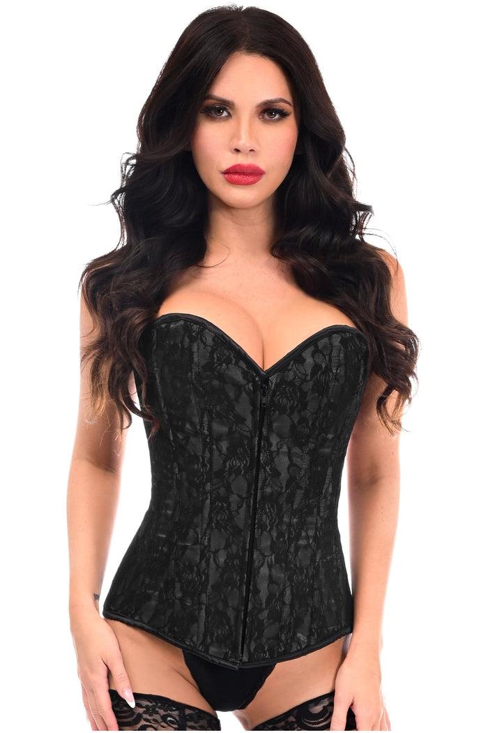 Daisy Beachwear Lavish Black Lace Front Zipper Corset