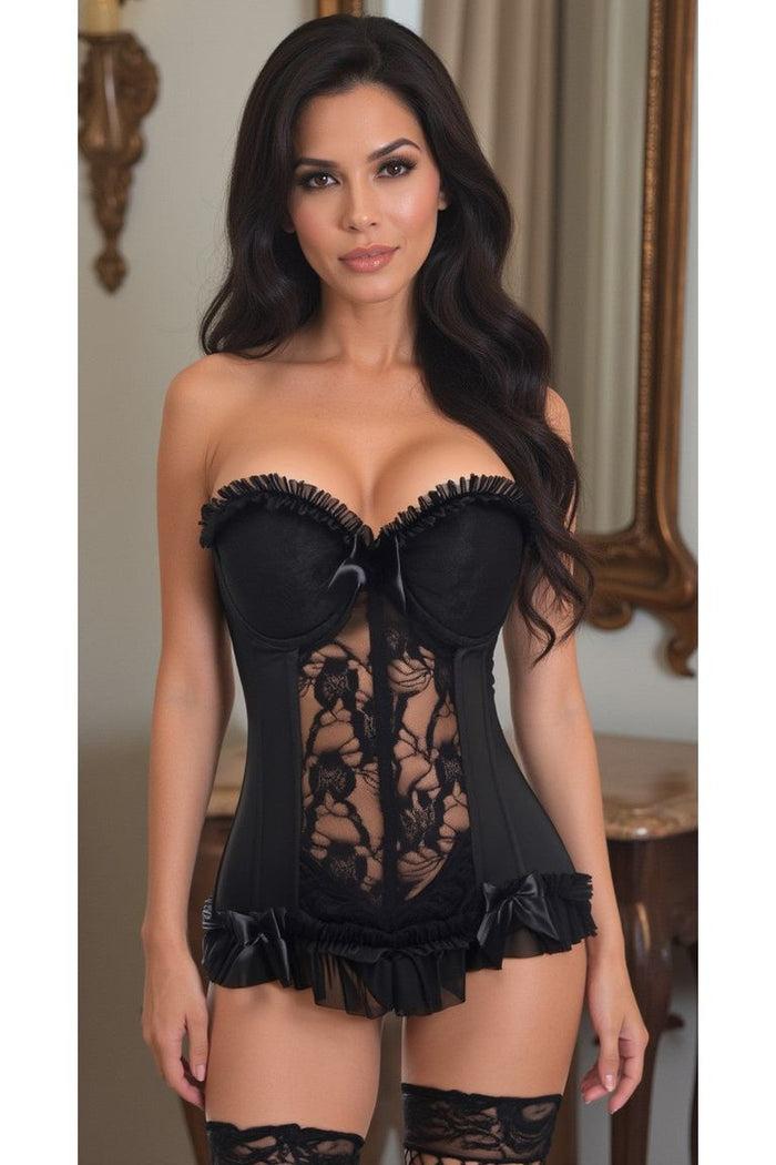 Daisy Beachwear Lavish Black Lycra & Lace Hook & Eye Stretch Bustier Corset