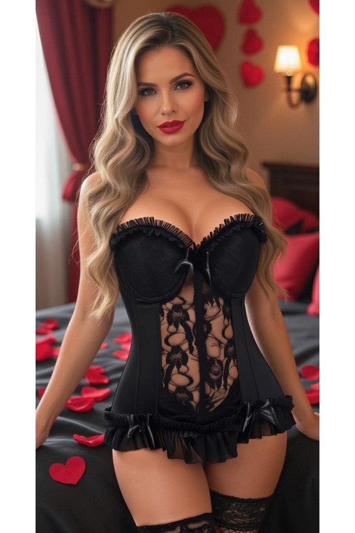 Daisy Beachwear Lavish Black Lycra & Lace Hook & Eye Stretch Bustier Corset