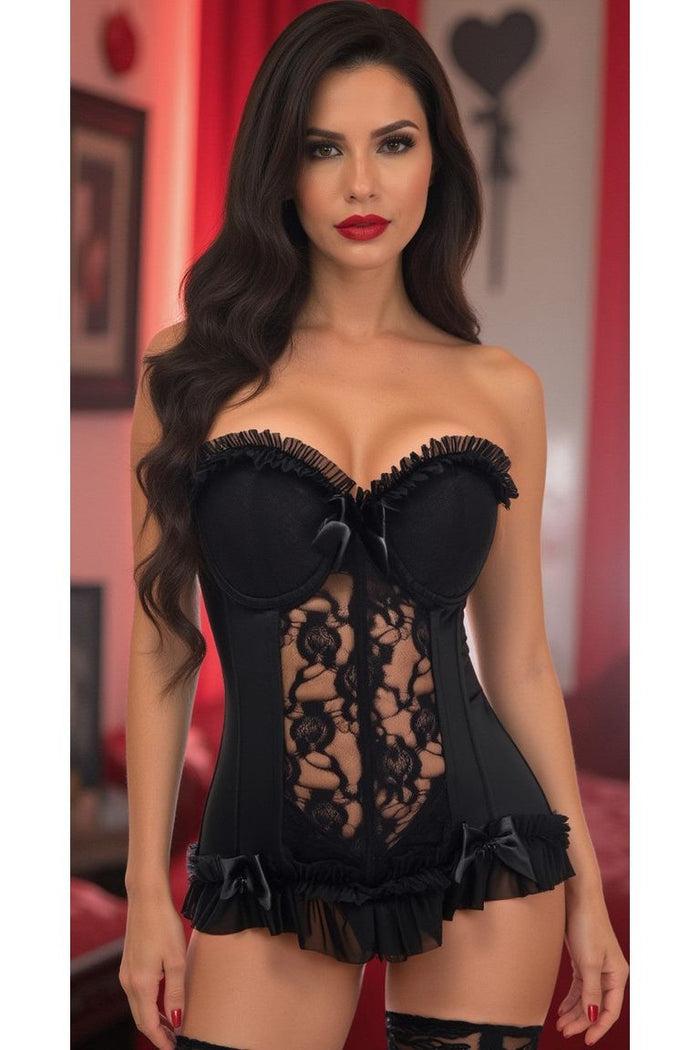 Daisy Beachwear Lavish Black Lycra & Lace Hook & Eye Stretch Bustier Corset