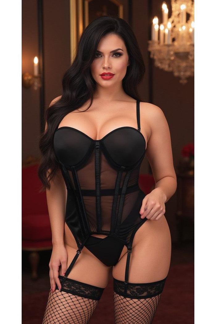 Daisy Beachwear Lavish Black Mesh Underwire Bustier Corset W/Garters