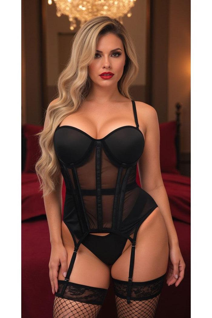 Daisy Beachwear Lavish Black Mesh Underwire Bustier Corset W/Garters