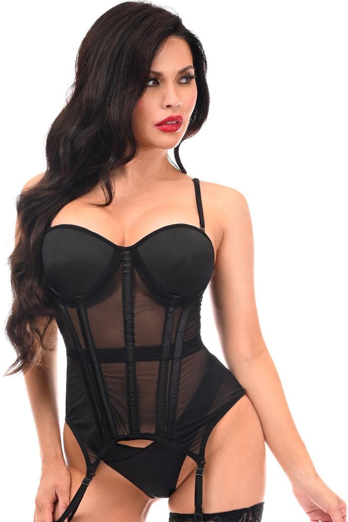 Daisy Beachwear Lavish Black Mesh Underwire Bustier Corset W/Garters