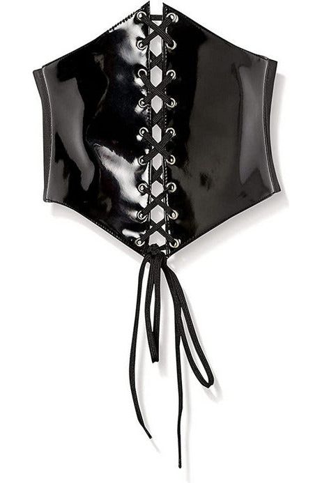 daisy beachwear Lavish Black Patent PVC Corset Belt Cincher