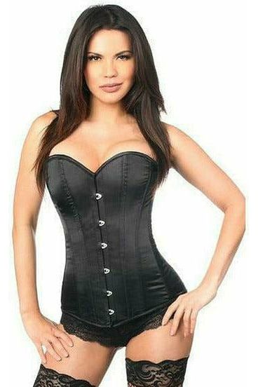 daisy beachwear Lavish Black Satin Overbust Corset w/Busk Closure