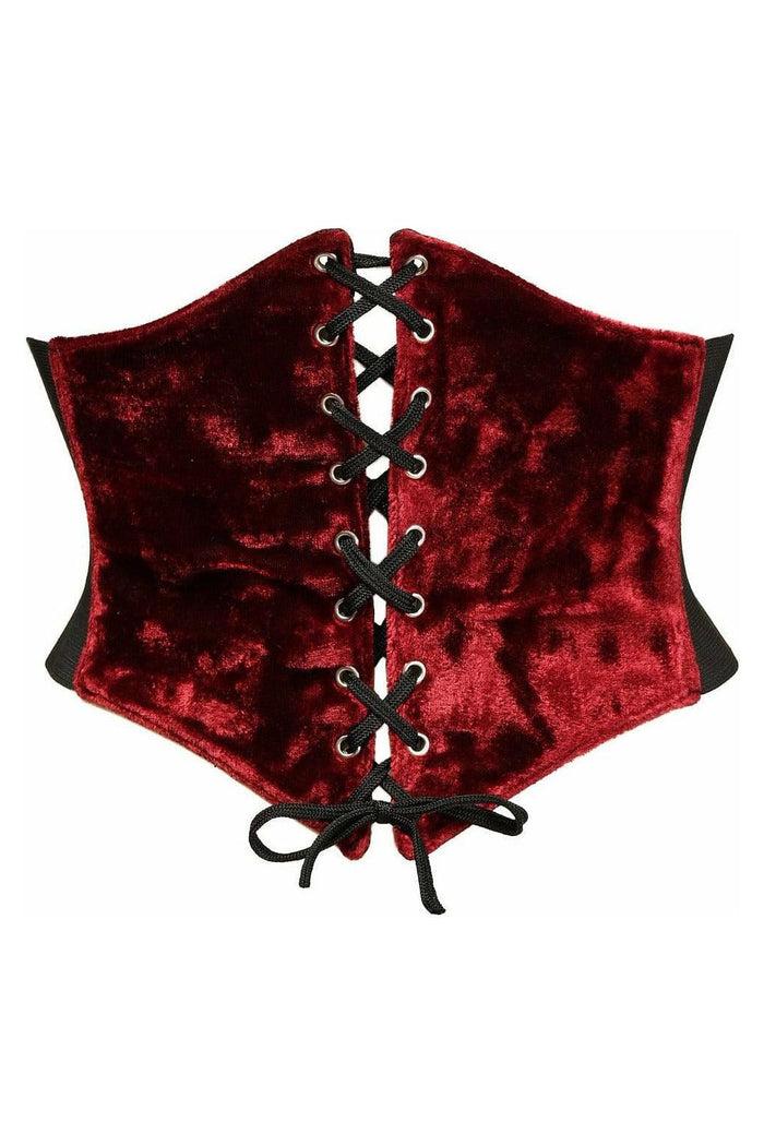 daisy beachwear Lavish Dark Red Crushed Velvet Corset Belt Cincher