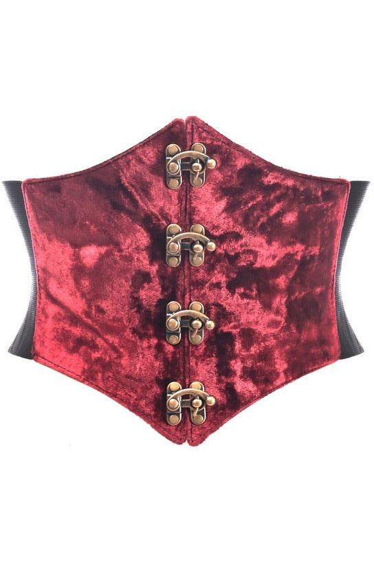 daisy beachwear Lavish Dark Red Crushed Velvet Corset Belt Cincher w/Clasps