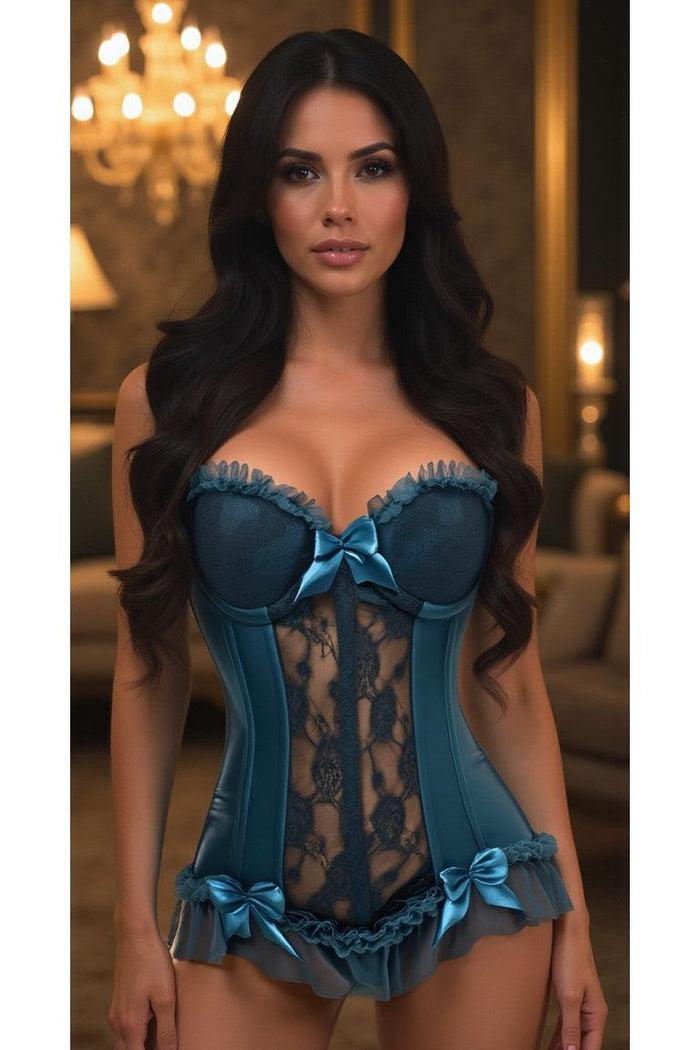 daisy beachwear Lavish Dark Teal Lycra & Lace Hook & Eye Stretch Bustier Corset