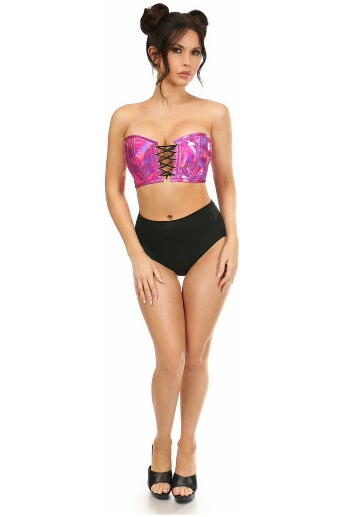 Daisy Beachwear Lavish Fuchsia Holo Lace-Up Bustier Top