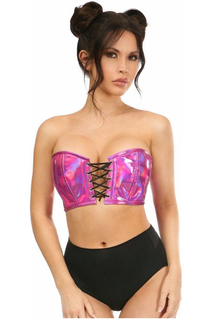 daisy beachwear Lavish Fuchsia Holo Lace-Up Bustier Top