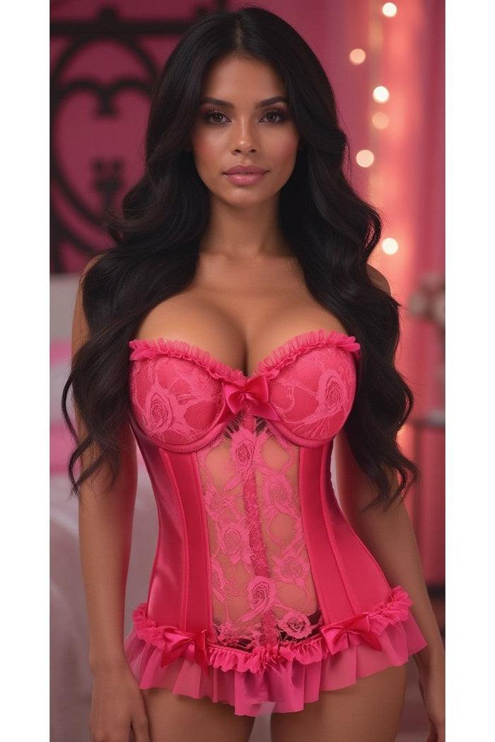 Daisy Beachwear Lavish Fuchsia Lycra & Lace Hook & Eye Stretch Bustier Corset