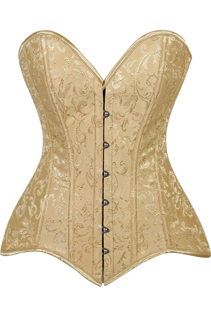daisy beachwear Lavish Gold Brocade Overbust Corset W/Busk Closure