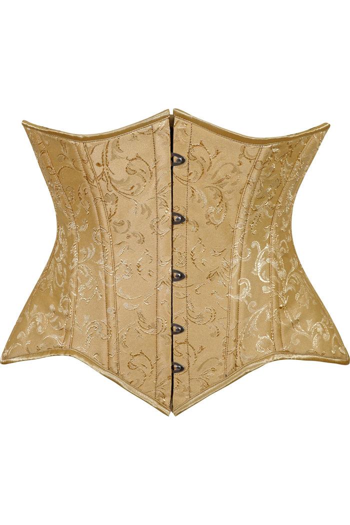 daisy beachwear Lavish Gold Brocade Waist Cincher Under Bust Corset w/Front Busk Closure