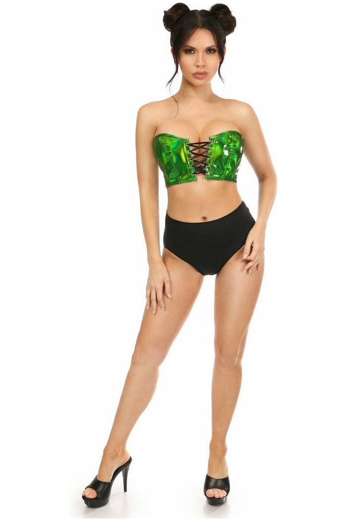 Daisy Beachwear Lavish Green Holo Lace-Up Bustier Top