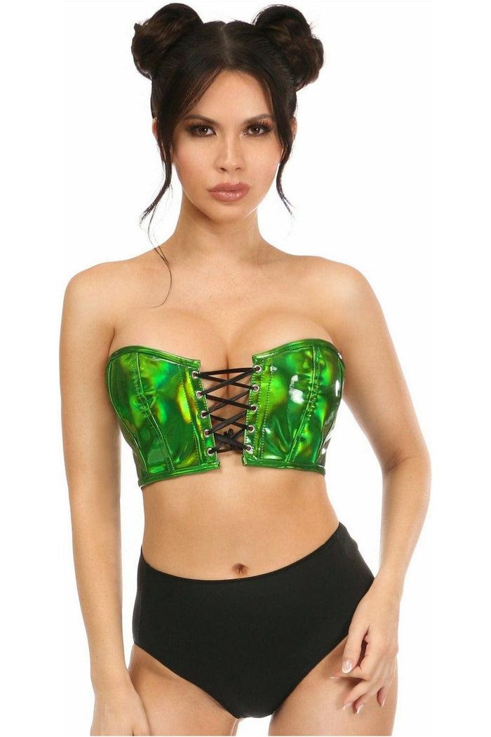 daisy beachwear Lavish Green Holo Lace-Up Bustier Top