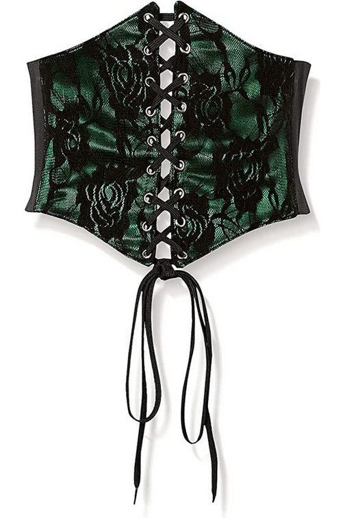 daisy beachwear Lavish Green w/Black Lace Overlay Corset Belt Cincher