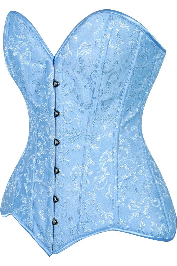 Daisy Beachwear Lavish Lt Blue Brocade Overbust Corset W/Busk Closure