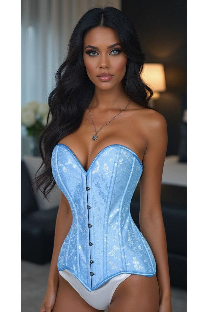 Daisy Beachwear Lavish Lt Blue Brocade Overbust Corset W/Busk Closure