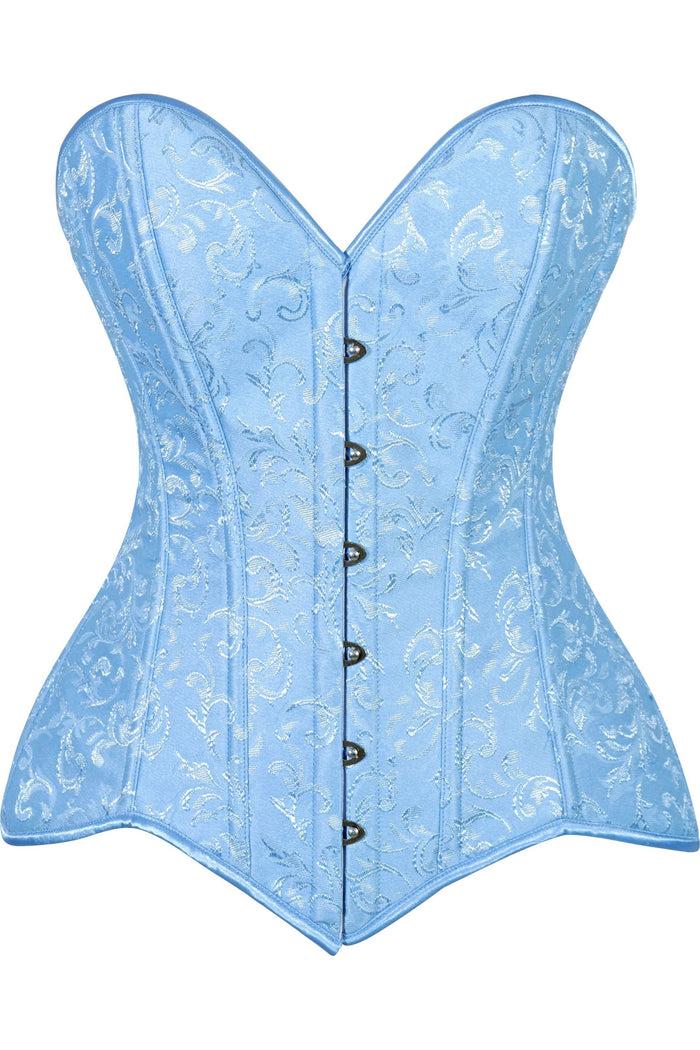 daisy beachwear Lavish Lt Blue Brocade Overbust Corset W/Busk Closure