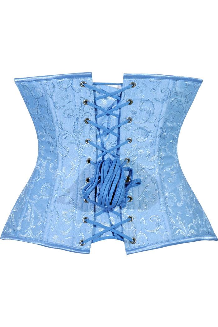 Daisy Beachwear Lavish Lt Blue Brocade Waist Cincher Under Bust Corset W/Front Busk Closure