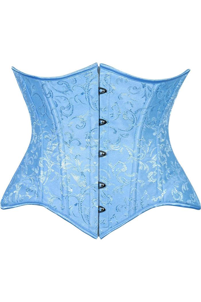 daisy beachwear Lavish Lt Blue Brocade Waist Cincher Under Bust Corset w/Front Busk Closure