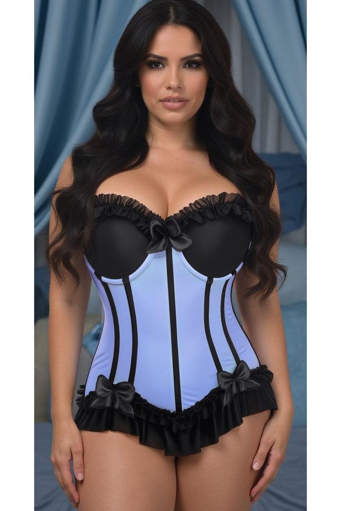 Daisy Beachwear Lavish Lt Blue W/Black Lycra Hook & Eye Stretch Bustier Corset