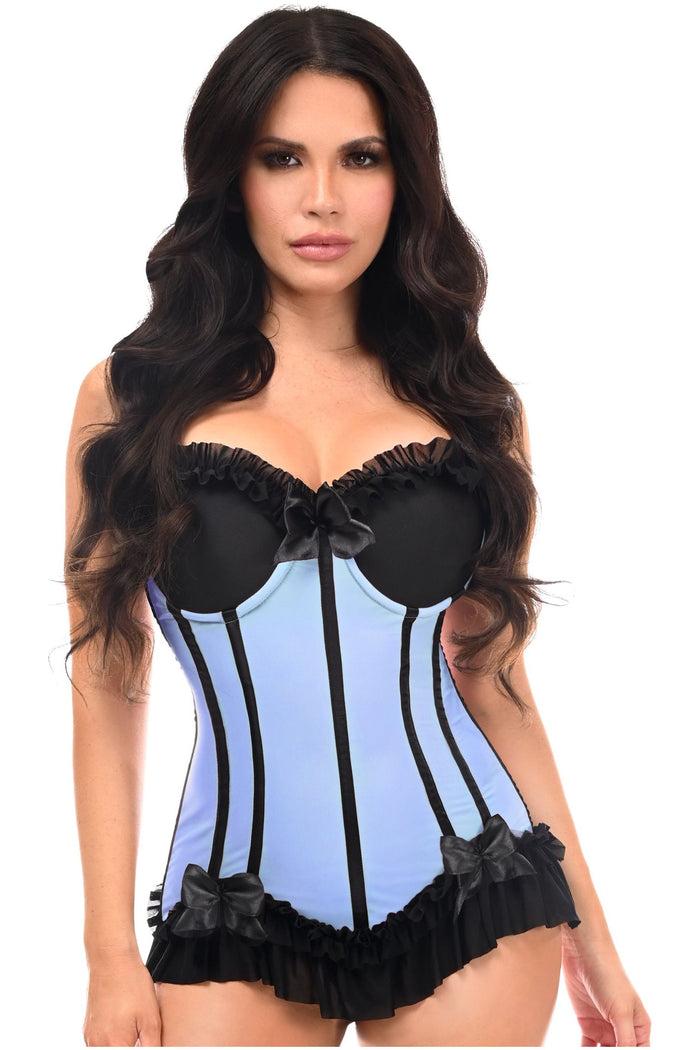Daisy Beachwear Lavish Lt Blue W/Black Lycra Hook & Eye Stretch Bustier Corset