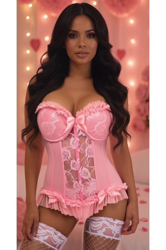daisy beachwear Lavish Lt Pink Lycra & Lace Hook & Eye Stretch Bustier Corset