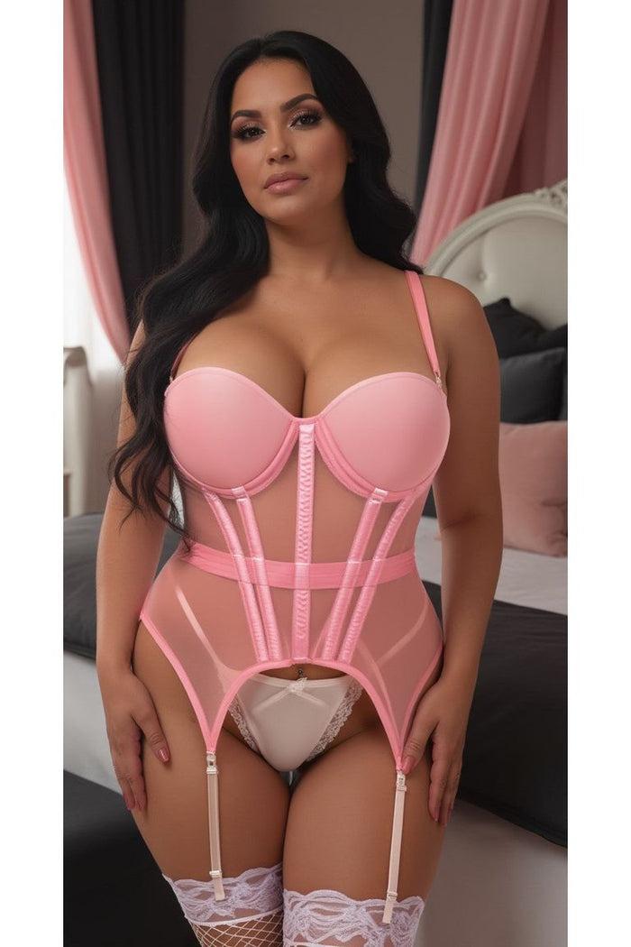 Daisy Beachwear Lavish Lt Pink Mesh Underwire Bustier Corset W/Garters