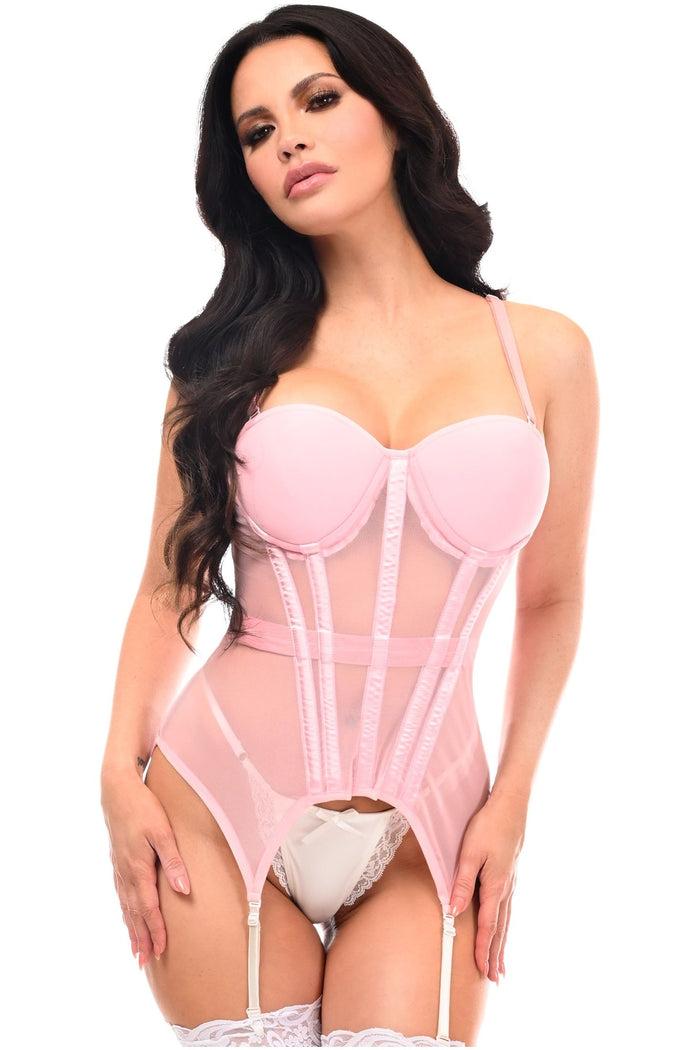 Daisy Beachwear Lavish Lt Pink Mesh Underwire Bustier Corset W/Garters