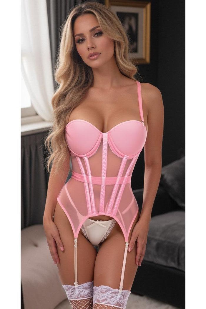 daisy beachwear Lavish Lt Pink Mesh Underwire Bustier Corset w/Garters