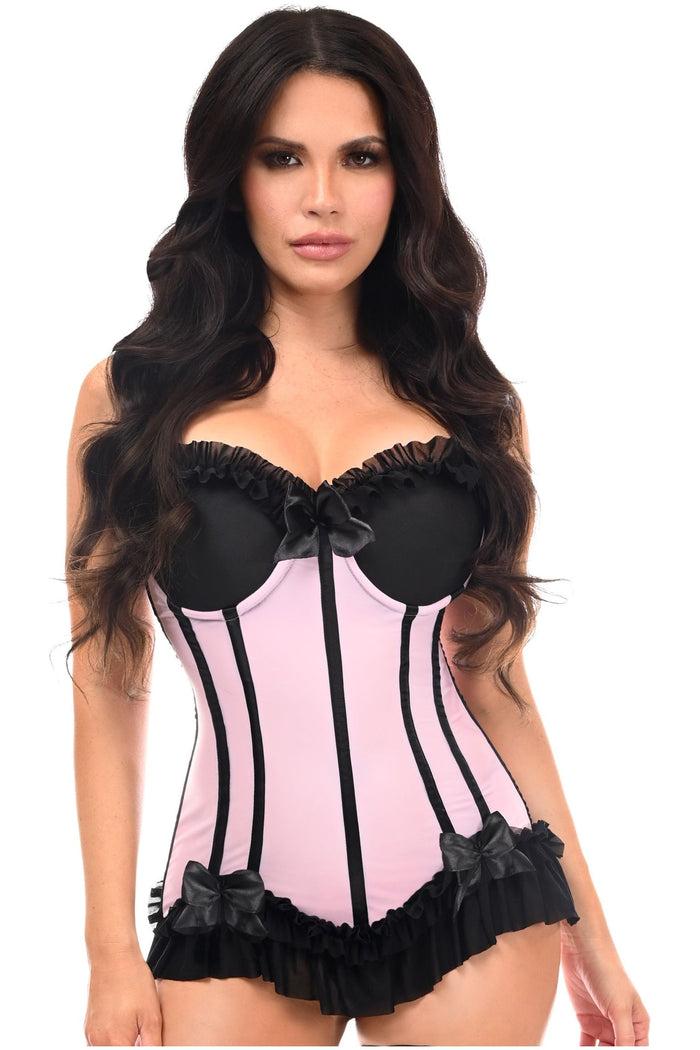 Daisy Beachwear Lavish Lt Pink W/Black Lycra Hook & Eye Stretch Bustier Corset