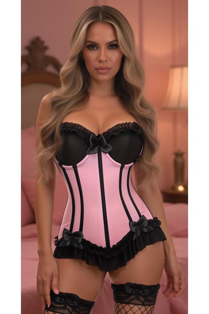 daisy beachwear Lavish Lt Pink w/Black Lycra Hook & Eye Stretch Bustier Corset