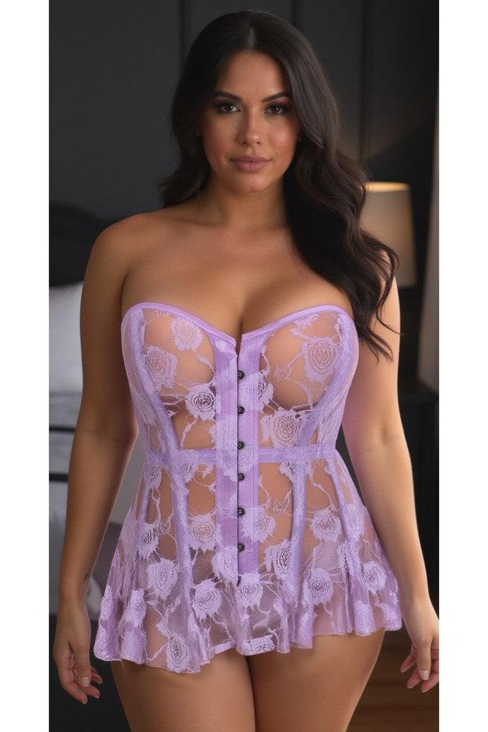 Daisy Beachwear Lavish Lt Purple Sheer Lace Corset Dress