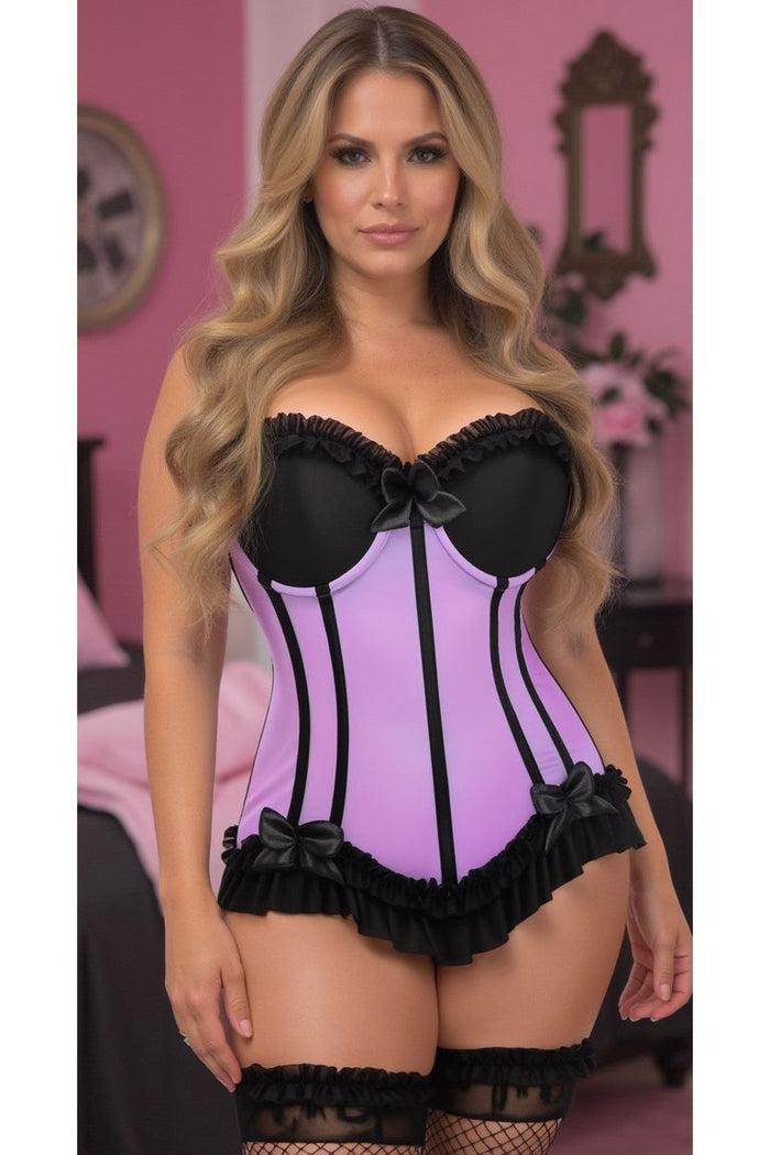 Daisy Beachwear Lavish Lt Purple W/Black Lycra Hook & Eye Stretch Bustier Corset