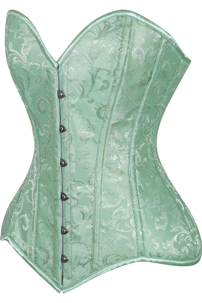 Daisy Beachwear Lavish Mint Green Brocade Overbust Corset W/Busk Closure