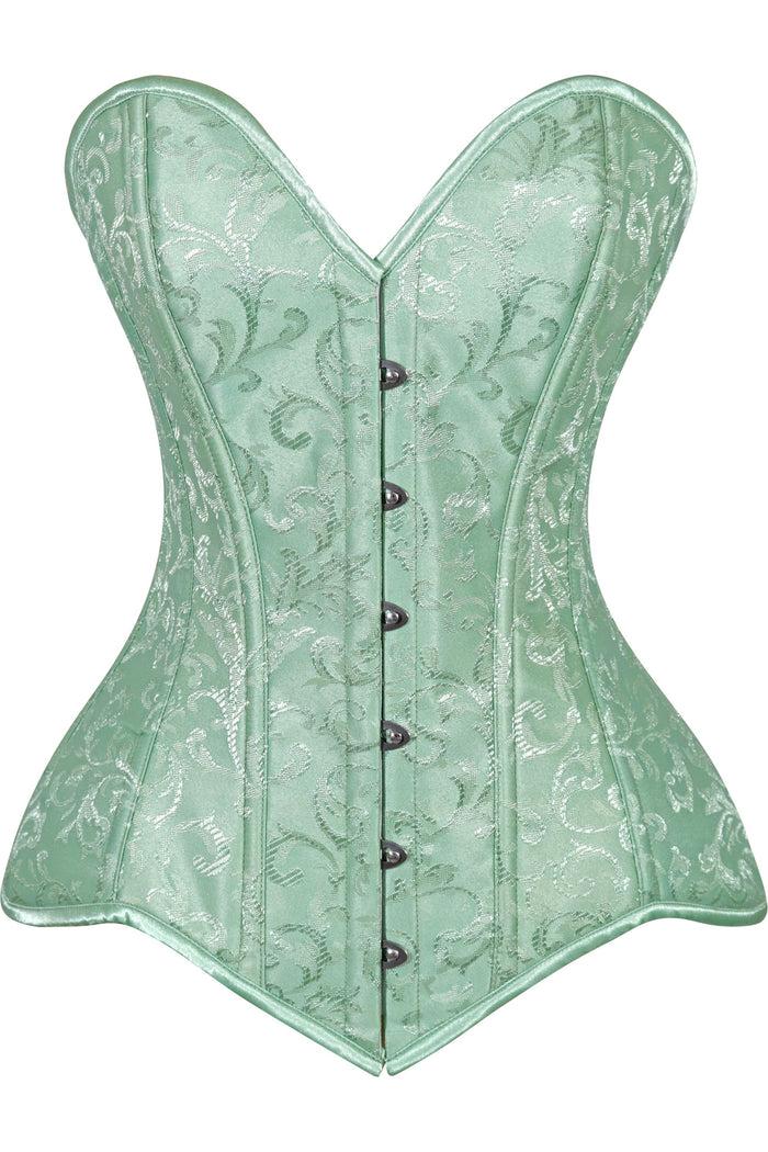 daisy beachwear Lavish Mint Green Brocade Overbust Corset W/Busk Closure