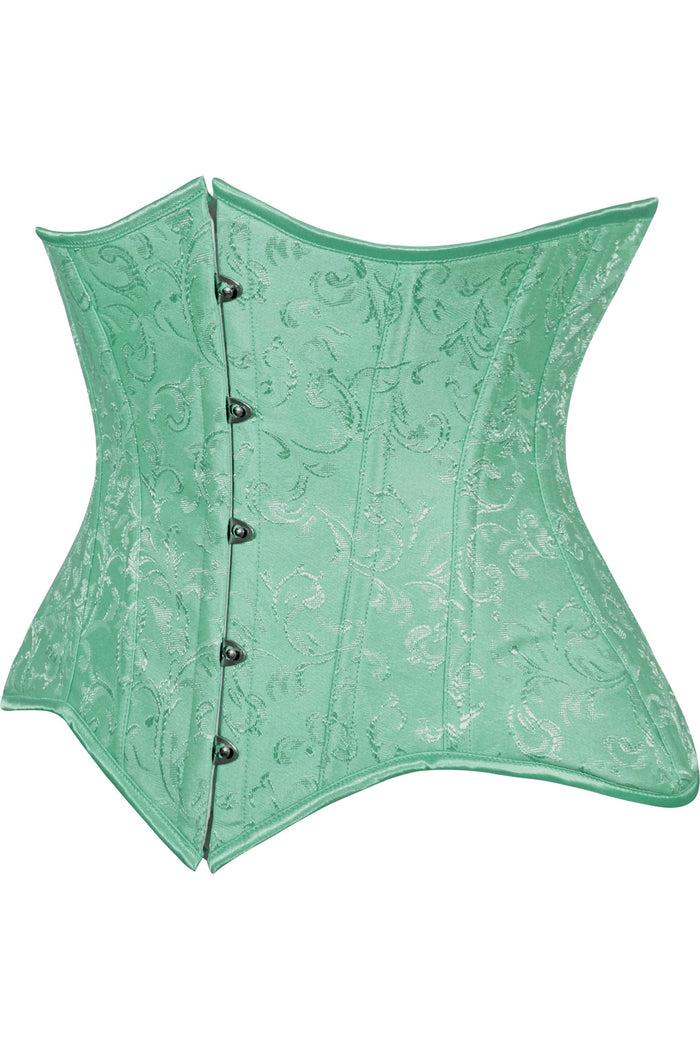 Daisy Beachwear Lavish Mint Green Brocade Waist Cincher Under Bust Corset W/Front Busk Closure
