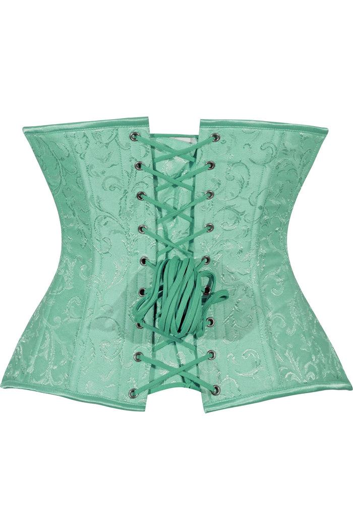 Daisy Beachwear Lavish Mint Green Brocade Waist Cincher Under Bust Corset W/Front Busk Closure