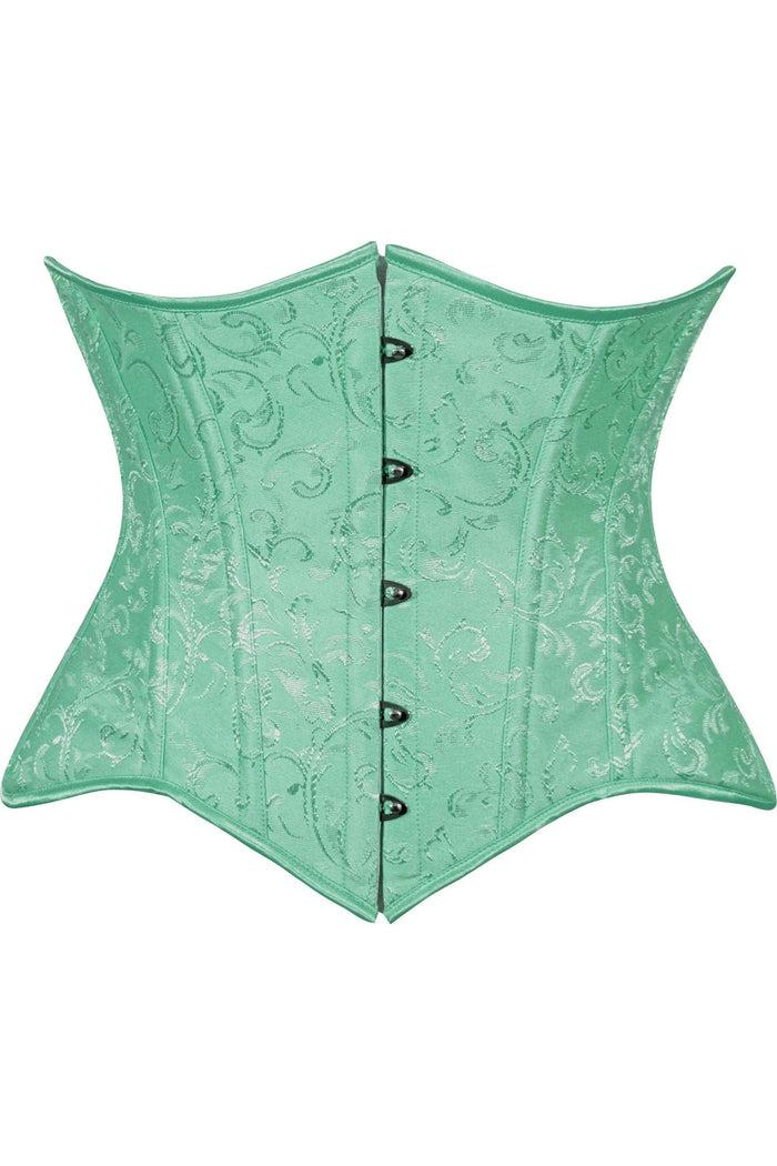 daisy beachwear Lavish Mint Green Brocade Waist Cincher Under Bust Corset w/Front Busk Closure