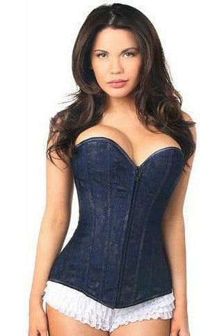 daisy beachwear Lavish Navy Blue Lace Overbust Corset w/Zipper