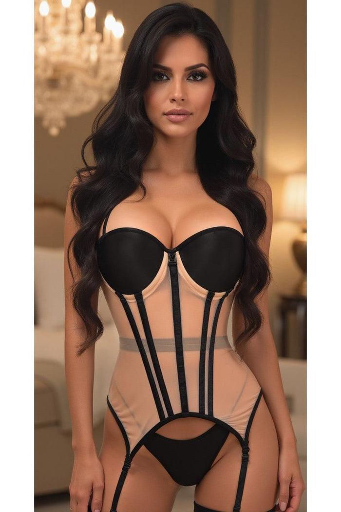 daisy beachwear Lavish Nude/Black Mesh Underwire Bustier Corset w/Garters
