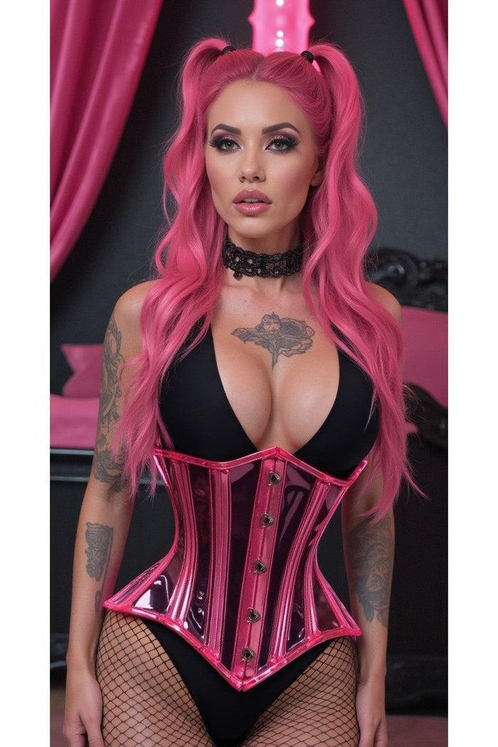daisy beachwear Lavish Pink Clear Curvy Underbust Waist Cincher Corset