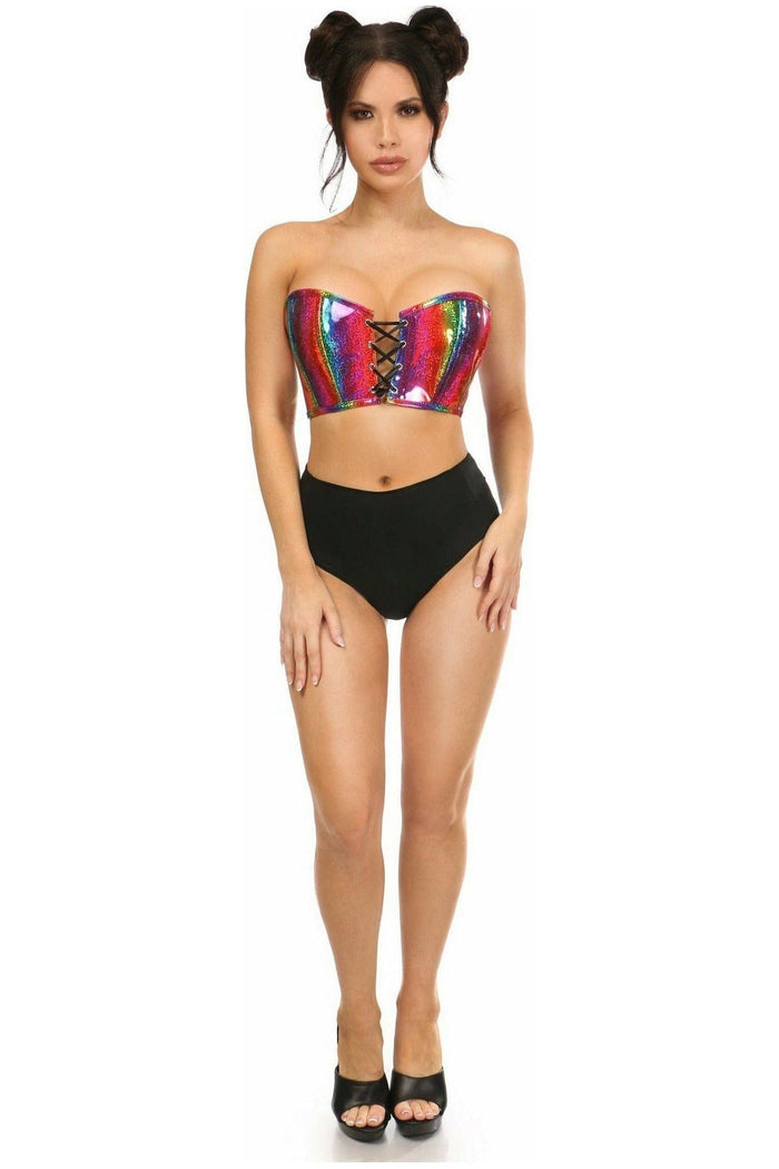Daisy Beachwear Lavish Rainbow Glitter PVC Lace-Up Bustier Top