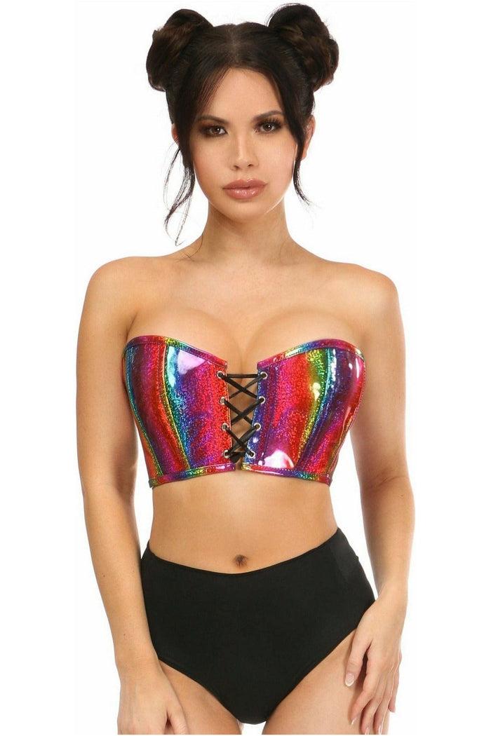 daisy beachwear Lavish Rainbow Glitter PVC Lace-Up Bustier Top