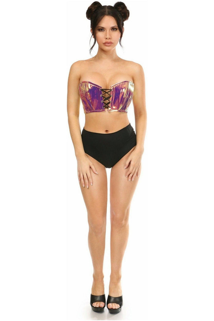 Daisy Beachwear Lavish Rainbow Gold Holo Lace-Up Bustier Top
