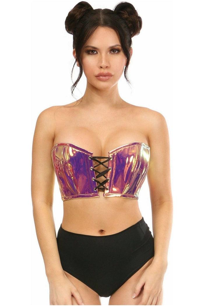 daisy beachwear Lavish Rainbow Gold Holo Lace-Up Bustier Top