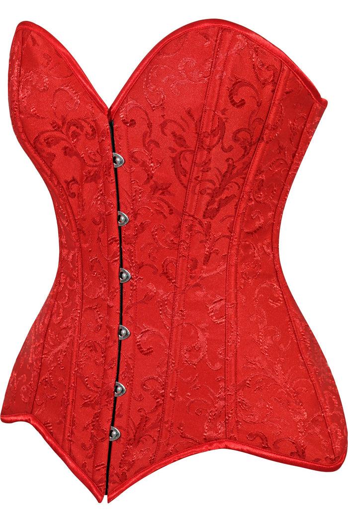 Daisy Beachwear Lavish Red Brocade Overbust Corset W/Busk Closure