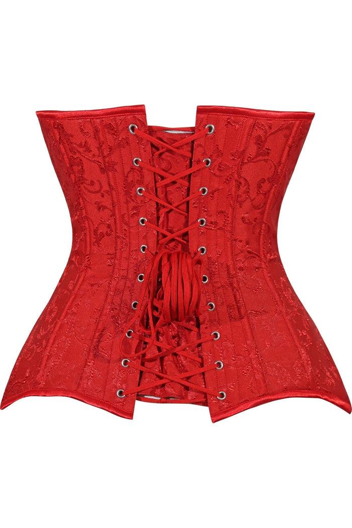 Daisy Beachwear Lavish Red Brocade Overbust Corset W/Busk Closure