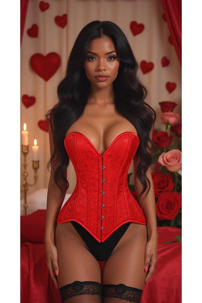 Daisy Beachwear Lavish Red Brocade Overbust Corset W/Busk Closure